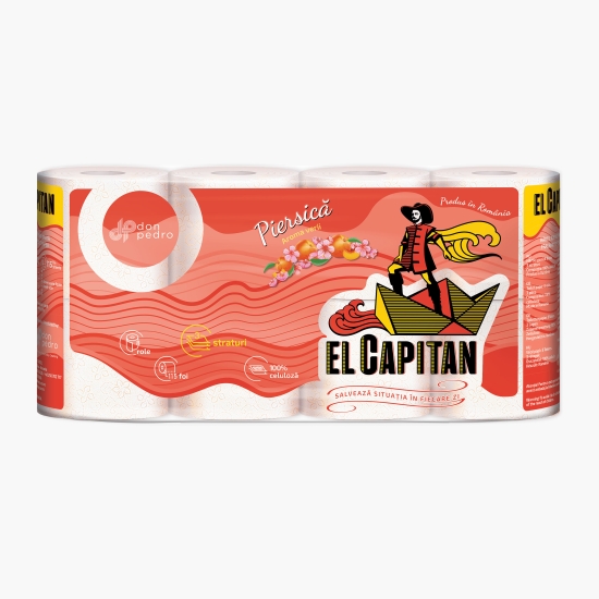 El Capitan Hârtie igienică 8 role, 3 straturi, piersică