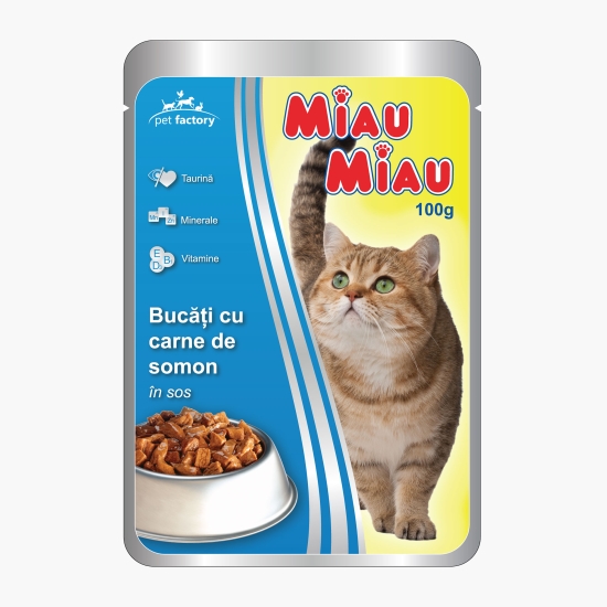 Miau Miau Hrană umedă pentru pisici, 100g, carne de somon în sos