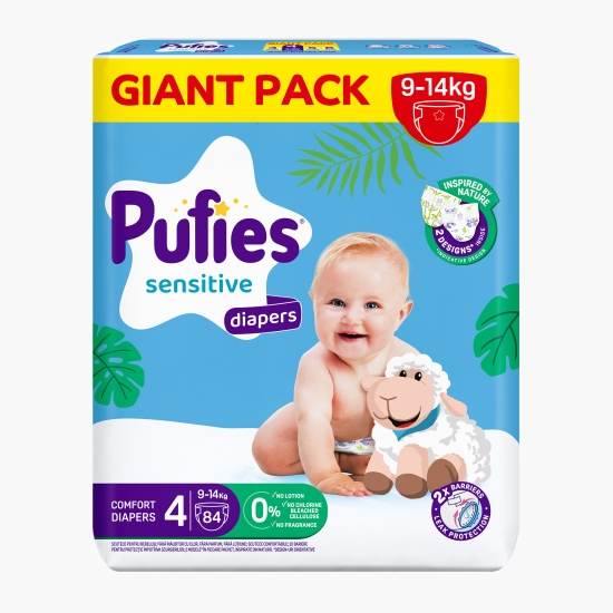 Pufies Scutece Sensitive Maxi, mărimea 4, 9-14kg, 84 buc (cu Genius)