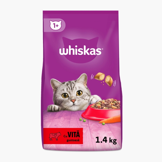 Whiskas Hrană uscată pentru pisici adulte, 1.4kg, cu vită