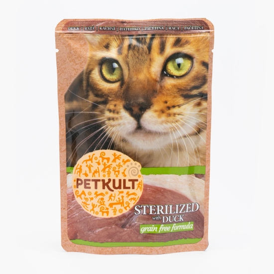 Petkult Hrană umedă pentru pisici sterilizate, cu rață, 100g (cu Genius)