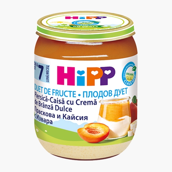 HiPP Piure ECO Duet de fructe piersică-caisă cu cremă de brânză dulce, +7 luni, 160g