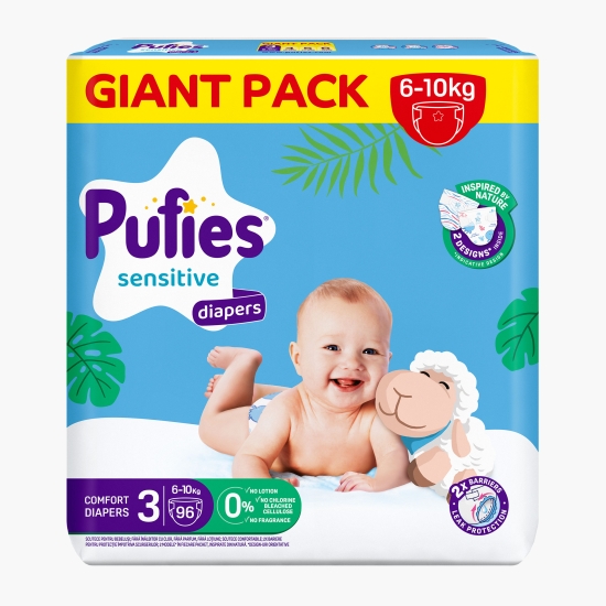 Pufies Scutece Sensitive Midi, mărimea 3, 6-10kg, 96 buc (cu Genius)