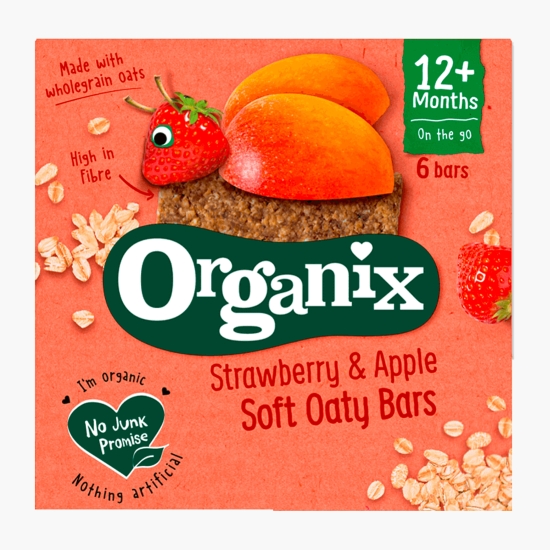 Organix Batoane ecologice din ovăz integral cu căpșuni și mere, 12+ luni, 6x23g (cu Genius)