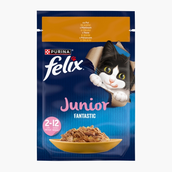 Felix Hrană umedă pentru pisici Junior, 85g, Fantastic cu pui în aspic
