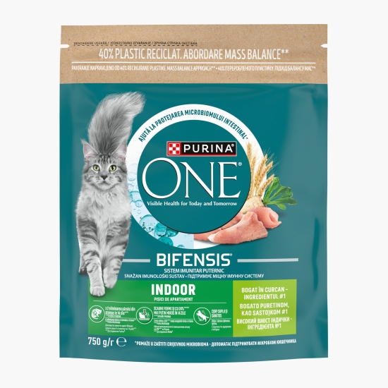 Purina One Hrană uscată pentru pisici One Indoor, 750g, cu curcan și cereale integrale