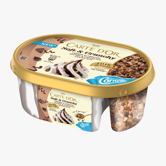 Carte D'or Înghețată DIY cu aromă de vanilie și bucățele de ciocolată și cornet Soft & Crunchy 750ml (373g) (cu Genius)