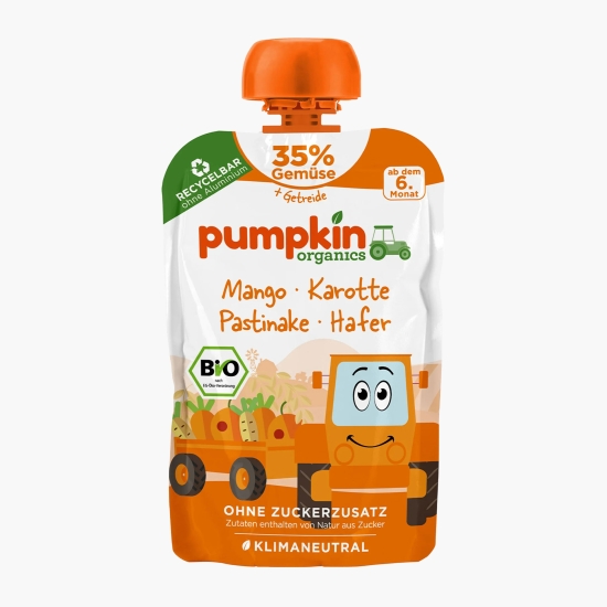 PUMPKIN ORGANICS Piure BIO de mango, morcov, păstârnac și ovăz, +6 luni, 100g (cu Genius)