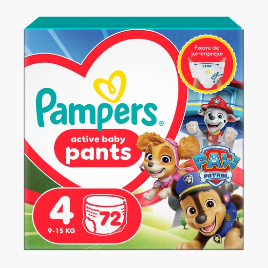 Pampers Scutece chiloțel Active Baby Pants Patrula Cățelușilor, mărimea 4, 9-15 kg, 72 buc