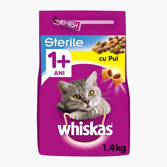 Whiskas Hrană uscată pentru pisici sterilizate adulte, 1.4kg, cu pui