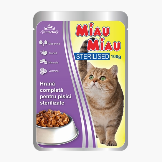 Miau Miau Hrană umedă pentru pisici, 100g, Sterilised