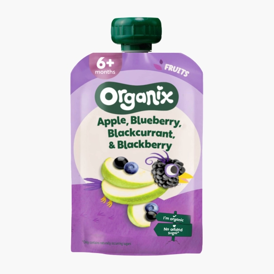 Organix Piure BIO de mere, afine, coacăze negre și mure, 6+ luni, 100g (cu Genius)