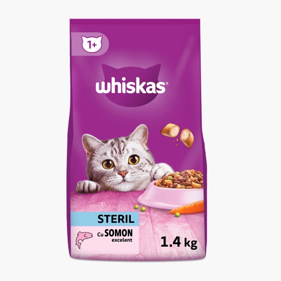 Whiskas Hrană uscată pentru pisici sterilizate, 1.4kg, cu somon