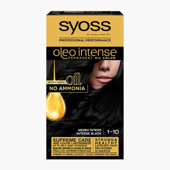 Syoss Vopsea de păr permanentă fără amoniac Oleo Intense, 1-10 negru intens, 115ml