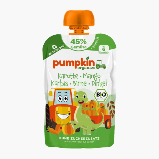 PUMPKIN ORGANICS Piure BIO de morcov, mango, dovleac, pere și spelta, 6+ luni, 100g (cu Genius)