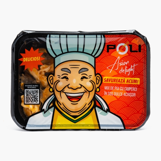 Poli Mix de pui cu ciuperci în sos dulce-acrișor și orez 330g (cu Genius)