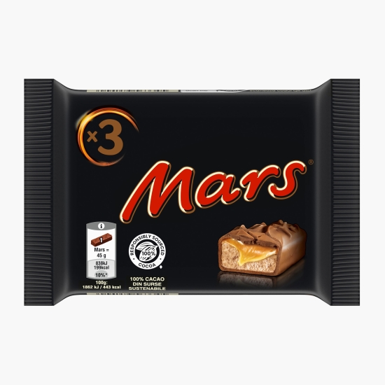 Mars Batoane de ciocolată cu lapte, miez de caramel și nuga, 3x45g (cu Genius)