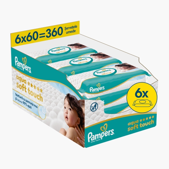 Șervețele umede pentru bebeluși, Aqua Soft Touch, 4 pachete x 60