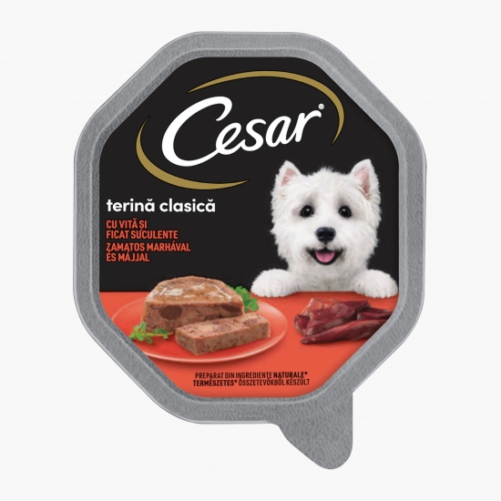 Cesar Hrană umedă pentru câini adulți, 150g, cu vită și ficat (cu Genius)