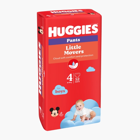 Huggies Scutece Pants Little Movers Mega pentru băieți mărimea 4, 9-14kg, 52 buc (cu Genius)