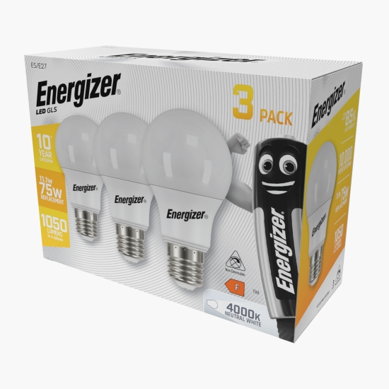 Energizer Becuri LED GLS (glob) 11.1W E27, 1060lm, 4000k, 3 buc