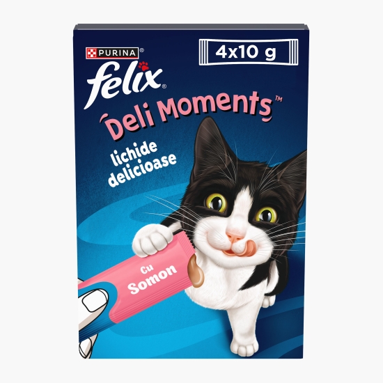 Felix Recompense lichide pentru pisici, cu somon Deli Moments 4x10g (cu Genius)