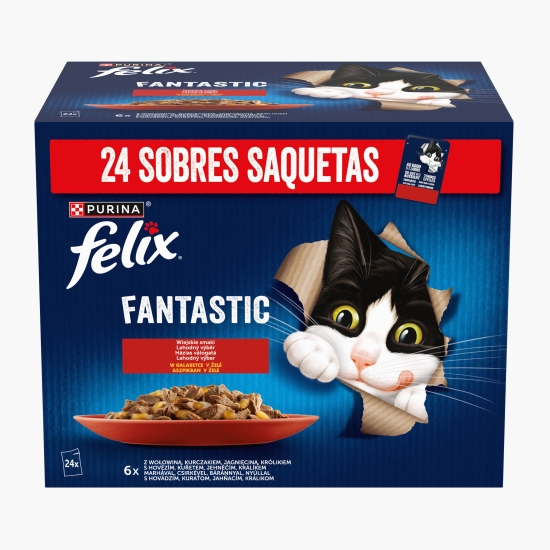 Felix Hrană umedă pentru pisici, 24x85g, mix de arome (pui, vită, iepure, miel)
