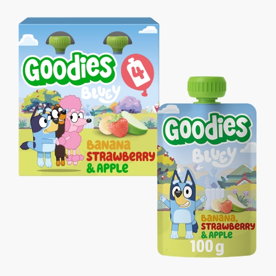 Goodies Piure de banane, căpșune și mere și Bluey, +3 ani, 4x100g (cu Genius)
