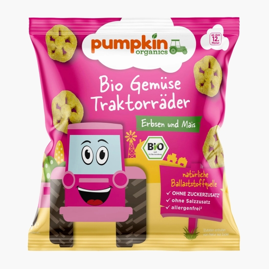 PUMPKIN ORGANICS Snack BIO rotițe din mazăre și porumb 20g, +12 luni (cu Genius)