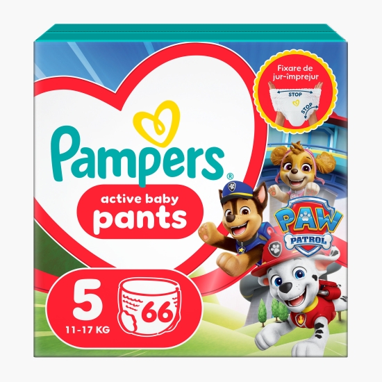 Pampers Scutece chiloțel Active Baby Pants Patrula Cățelușilor, mărimea 5, 11-17 kg, 66 buc