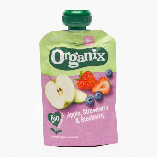 Organix Piure BIO de mere, căpșuni și afine, 6+ luni, 100g (cu Genius)