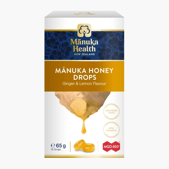 Manuka Health Bomboane cu miere de Manuka MGO 400+, Vitamina C, ghimbir, 65g