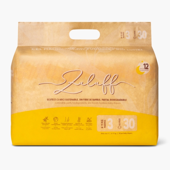 ZULUFF Scutece cu arici din bambus mărimea 3, 6-11kg, 30 buc