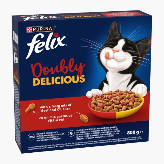 Felix Hrană uscată pentru pisici Adult, 800g, Doubly Delicious, cu vită, pui și sfeclă roșie