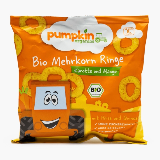 PUMPKIN ORGANICS Snack BIO inele din multicereale cu morcov și mango, +8 luni, 20g (cu Genius)