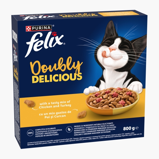 Felix Hrană uscată pentru pisici Adult, 800g, Doubly Delicious, cu pui, curcan și sfeclă roșie