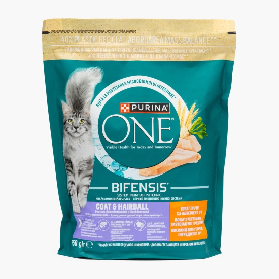 Purina One Hrană uscată pentru pisici One Coat & Hairball, 750g, cu pui