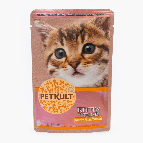 Petkult Hrană umedă pentru pisici junior, 100g, cu curcan, fără cereale (cu Genius)