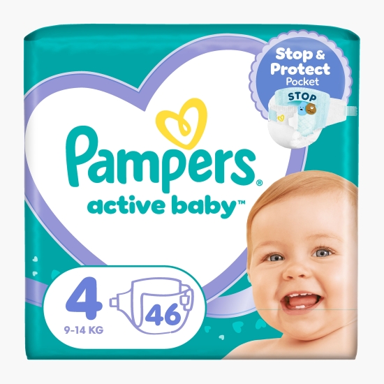 Pampers Scutece Active Baby, mărimea 4, 9-14kg, 46 buc (cu Genius)
