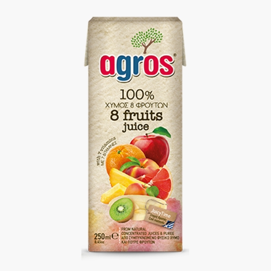 Agros Suc 8 fructe multivitamine 100%, fără zahăr adăugat 250ml
