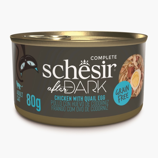 Schesir Hrană umedă pentru pisici adulte After dark, supă cu pui și ouă de prepeliță, 80g