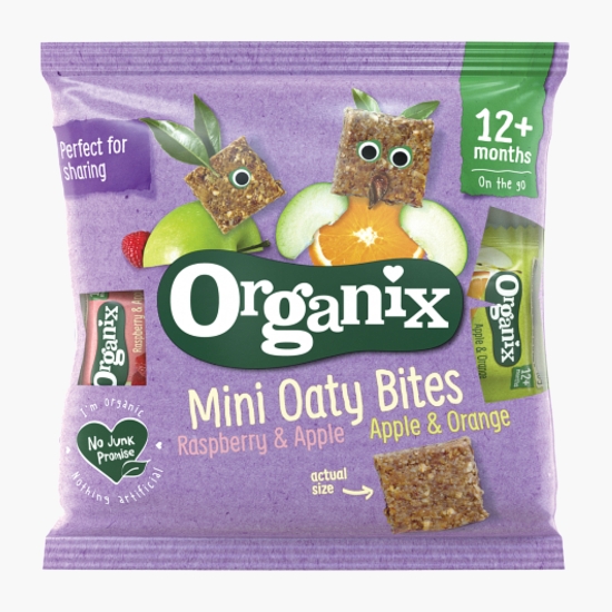 Organix Mini batoane BIO din ovăz integral cu mere-zmeură și mere-portocale, 110g, 12+ luni (cu Genius)