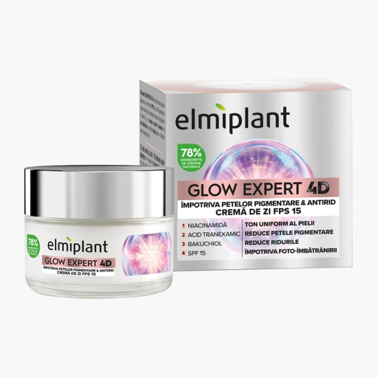 Elmiplant Cremă de zi FPS15 împotriva petelor pigmentare & antirid Glow Expert 4D, 50ml