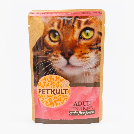 Petkult Hrană umedă pentru pisici adulte, cu pui, 100g (cu Genius)