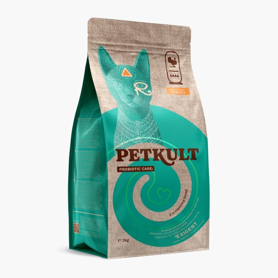 Petkult Hrană uscată pentru pisici  Probiotic Care Exigent Fresh, cu curcan 2kg (cu Genius)