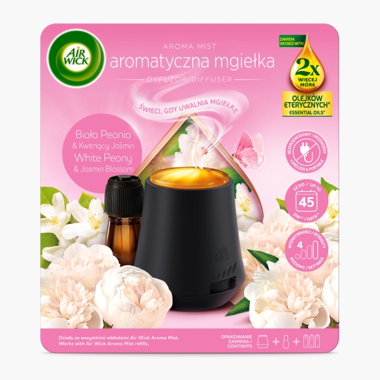 Air Wick Difuzor de parfum cu uleiuri esențiale Aroma Mist Bujor Alb și Flori de Iasomie, 20ml