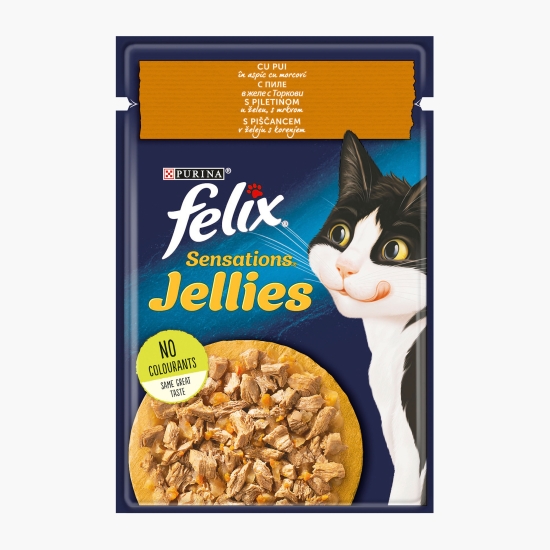 Felix Hrană umedă pentru pisici, 85g, Sensations cu pui și morcov în aspic