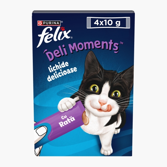 Felix Recompense lichide pentru pisici, cu rață Deli Moments 4x10g (cu Genius)