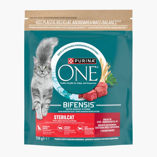 Purina One Hrană uscată pentru pisici sterilizate One Sterilcat, 750g, cu vită și grâu