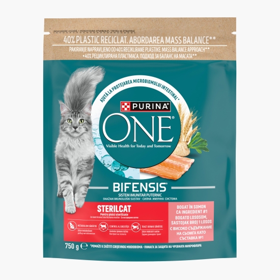 Purina One Hrană uscată pentru pisici sterilizate One Sterilcat, 750g, cu somon și grâu